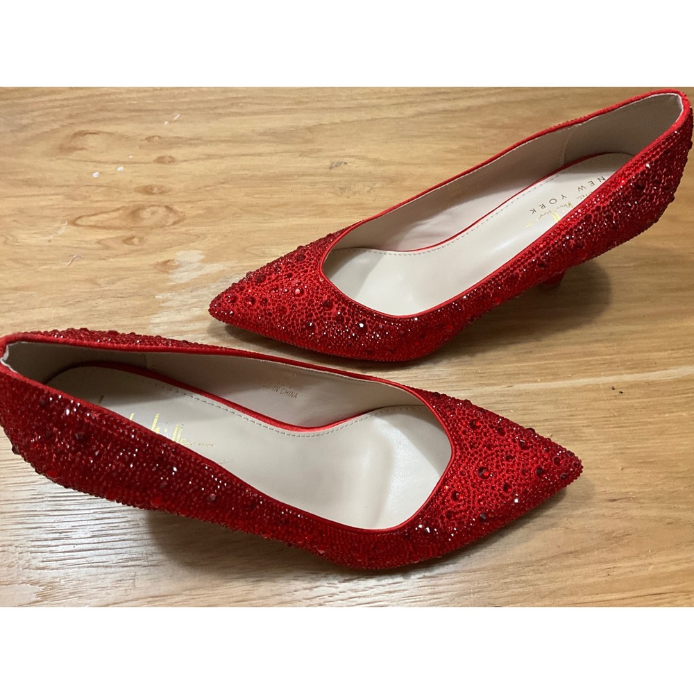 Nicole Miller New York Scouts Red Rhinestone Pointed Toe Kitten Heel Pumps 9